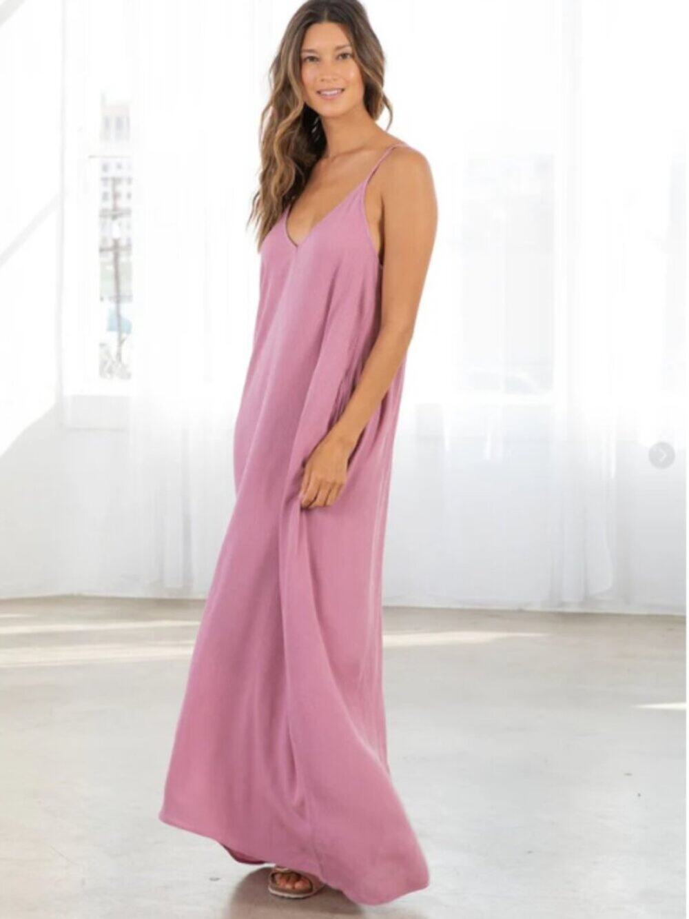 Sleek Mauve V-Neck Slip Dress